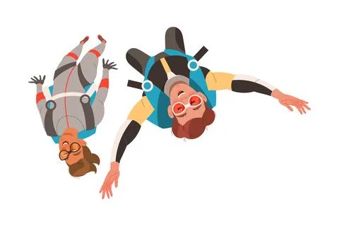 Man Characters Skydiving Falling Down with Parachute Vector Illustration 스톡 일러스트