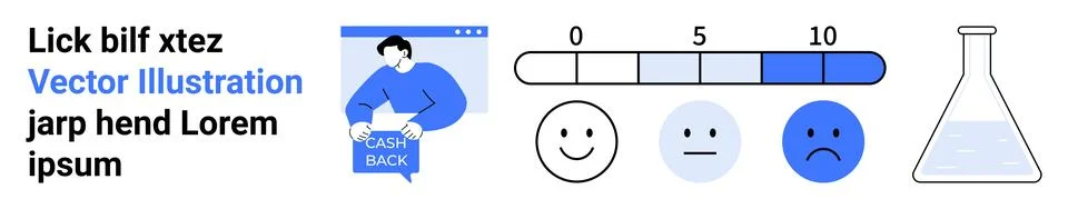 Man with Chart, Emotion Scale, Flask - Analytics, Feedback, Science Elements Ilustración de archivo