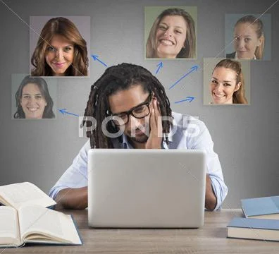 Man chat with girls Stock Photos