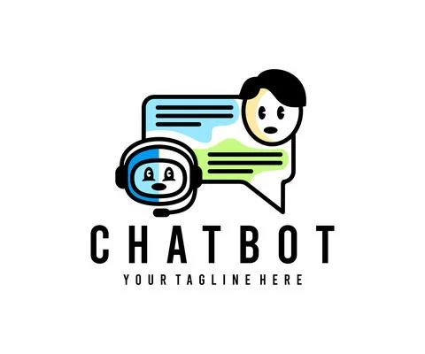 Man chatting with chat bot, chat bot, chatting with chatbot, logo design Stock Illustration