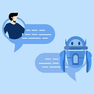 Man chatting with chat bot Illustrazione stock