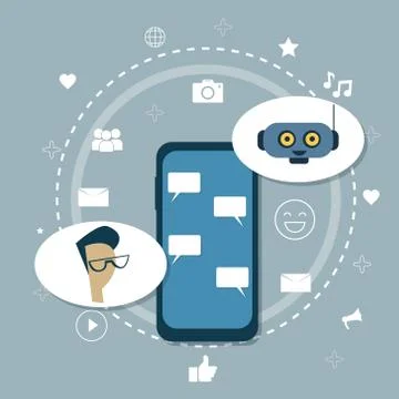 Man Chatting With Chatter Bot Modern Chatbot Robot Mobile Support Application Stock Illustration