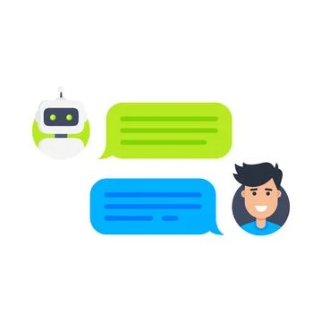Man chatting with cute smiling robot vector illustration Stock Illustration