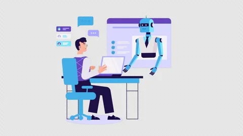 Man chatting with Robot animation. artificial intelligence, alpha channel 스톡 동영상 260707336