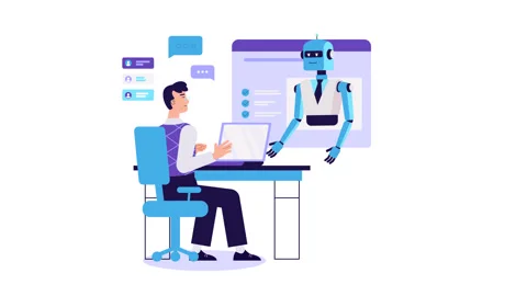 Man chatting with Robot animation. Chatbot, artificial intelligence Stock Footage 260707330