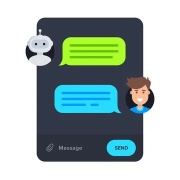 Man chatting with robot in messenger app Stock Illustration