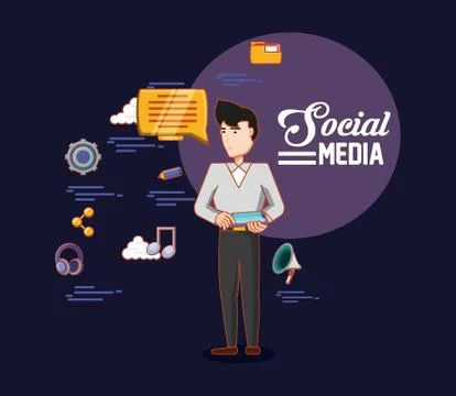 Man chatting with tablet computer social media Stock Illustration