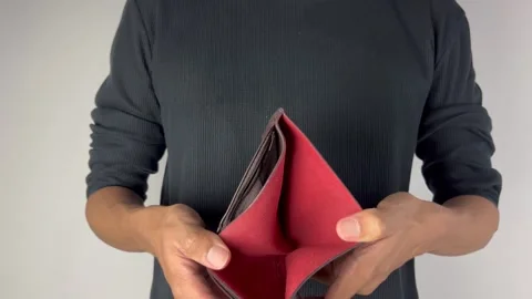 A man check a empty wallet, no money expression Stock Footage 314537393