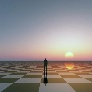 Man on Checkered Horizon Stock Illustration
