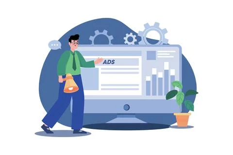 Man Checking Advertisement Illustration Concept 库存插图