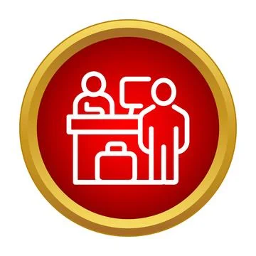Man checking in at airport reception desk icon Illustrazione stock