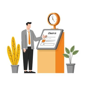 Man Checking In at Automated Kiosk Stock Illustration