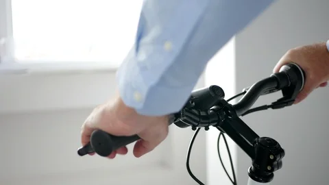 Man Checking Bicycle Handle Bar Direction and Brake Handle Good Function Video stock 97103715