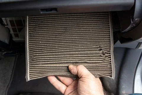 Man Checking Cabin Air Filter Condition After Removal Stock Photos