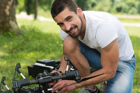 Man Checking the Camera from a Drone Stock Photos