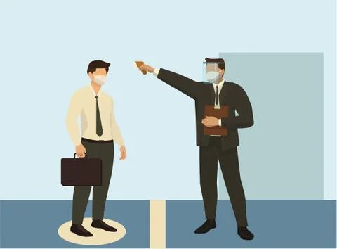 Man checking an employee's temperature Illustrazione stock