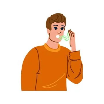 Man checking his breath for freshness and oral hygiene Stock Illustration
