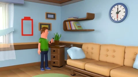 Man Checking His Mobile Phone on Charging and Getting Low Battery Notificatio Vídeos de archivo 260692507