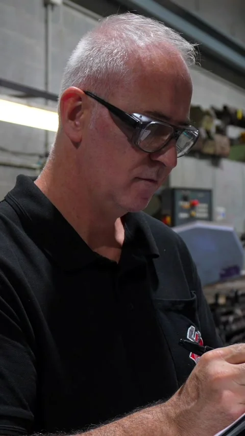 Man checking metal bars while doing inventory in a factory Stock Footage 293320781