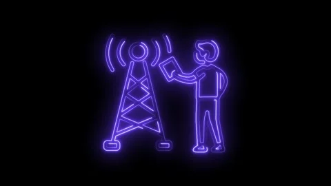 Man checking radio tower using tablet technology with neon glow line isolated on Stock Footage 330772647