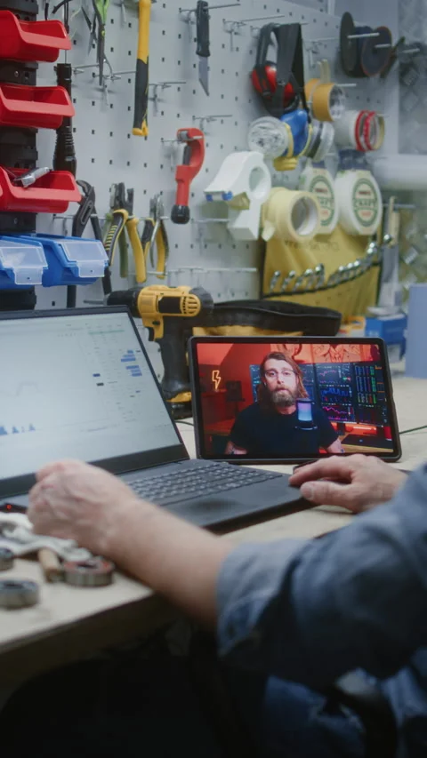 Man Checking Real-Time Stocks Using Laptop, Watching Online Trading Tutorial on Stock Footage 311574424