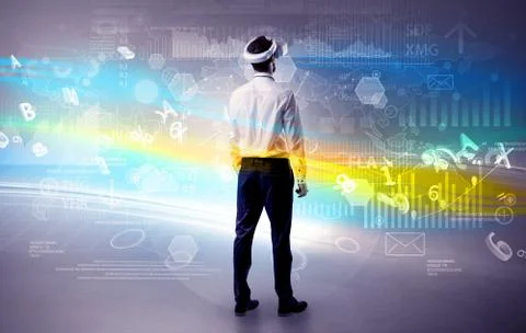 Man checking report with vj glasses Stock Photos