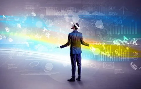 Man checking report with vj glasses Stock Photos