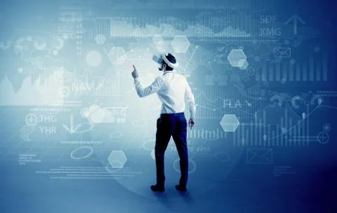 Man checking report with vj glasses Stock Photos