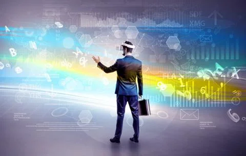 Man checking report with vj glasses Stock Photos