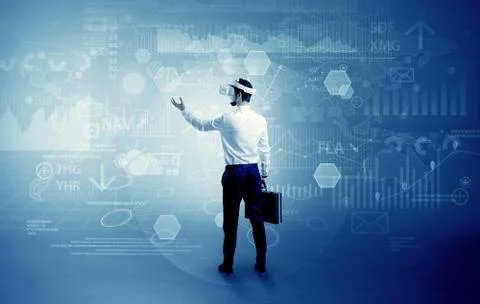Man checking report with vj glasses Stock Photos