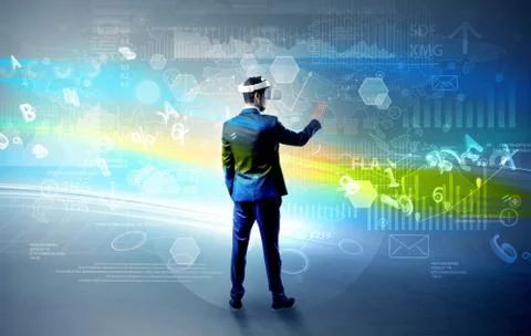 Man checking report with vj glasses Stock Photos