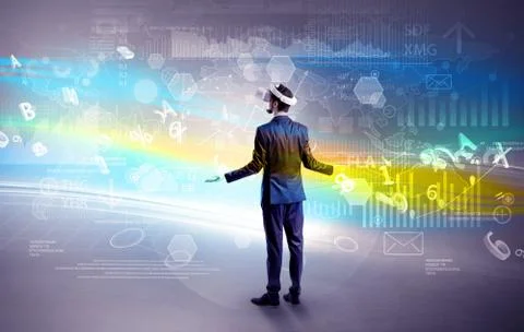 Man checking report with vj glasses Stock Photos