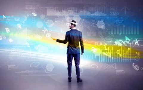 Man checking report with vj glasses Stock Photos