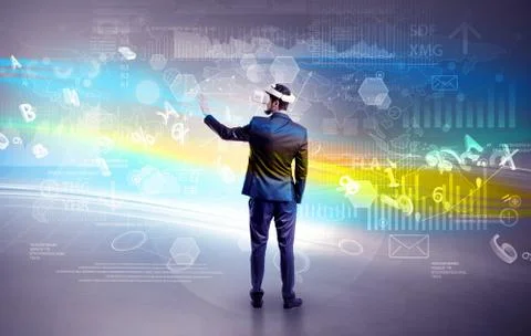 Man checking report with vj glasses Stock Photos
