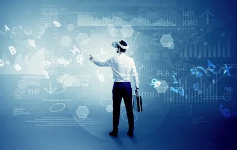 Man checking report with vj glasses Stock Photos