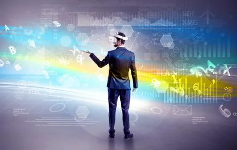 Man checking report with vj glasses Stock Photos