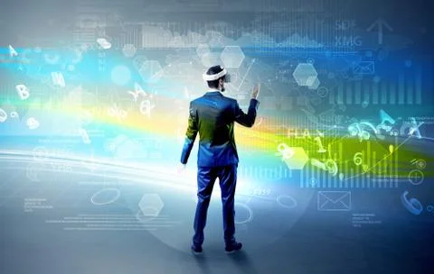 Man checking report with vj glasses Stock Photos