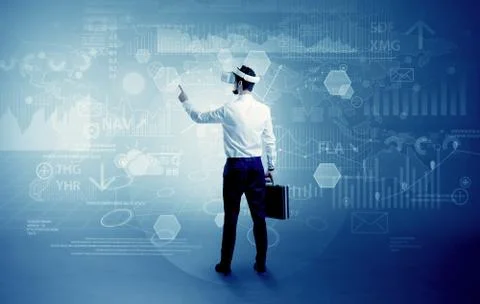 Man checking report with vj glasses Stock Photos