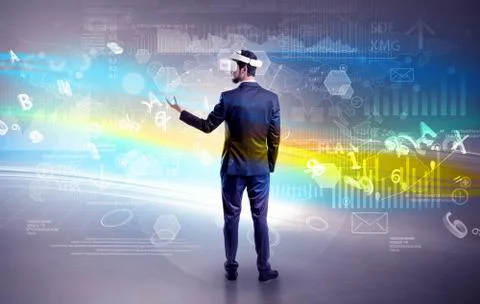 Man checking report with vj glasses Stock Photos