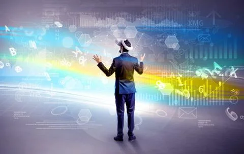 Man checking report with vj glasses Stock Photos