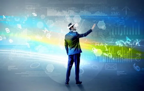 Man checking report with vj glasses Stock Photos