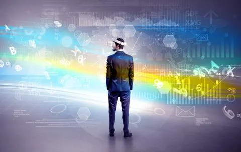 Man checking report with vj glasses Stock Photos