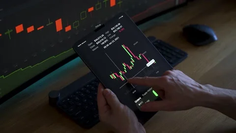 Man checks candlestick pattern on bitcoin Stock Footage 156203786