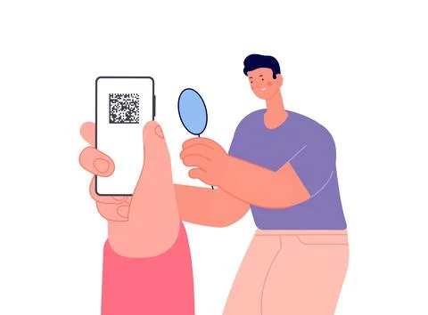 Man checks QR code on smartphone screen. Personal identification, healthcare and Stockillustratie