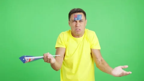 Man Cheering for Australia, angry with the decision of referee Stock Footage 268762982
