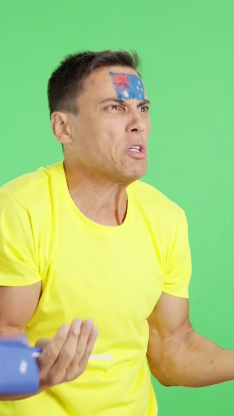 Man cheering for Australia, angry with the decision of referee Stock Footage 280355935