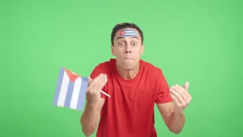 Man Cheering for Cuba, angry with the decision of referee Stock Footage 277182405