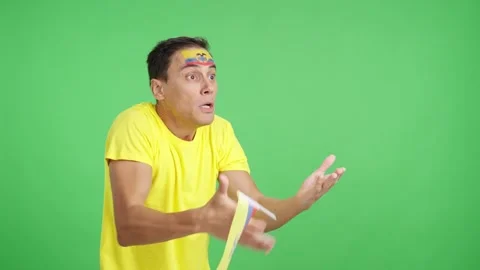 Man cheering for Ecuador, angry with the decision of referee Stock Footage 264995737