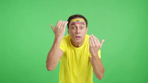 Man Cheering for Ecuador, angry with the decision of referee Stock Footage 276694083
