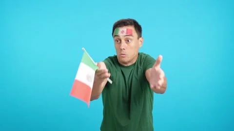 Man Cheering for Mexico, angry with the decision of referee Stock Footage 265745783